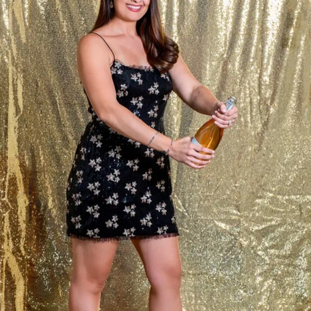 Black Sequin Star Mini Dress with Nude Trim - Picture 10 of 10